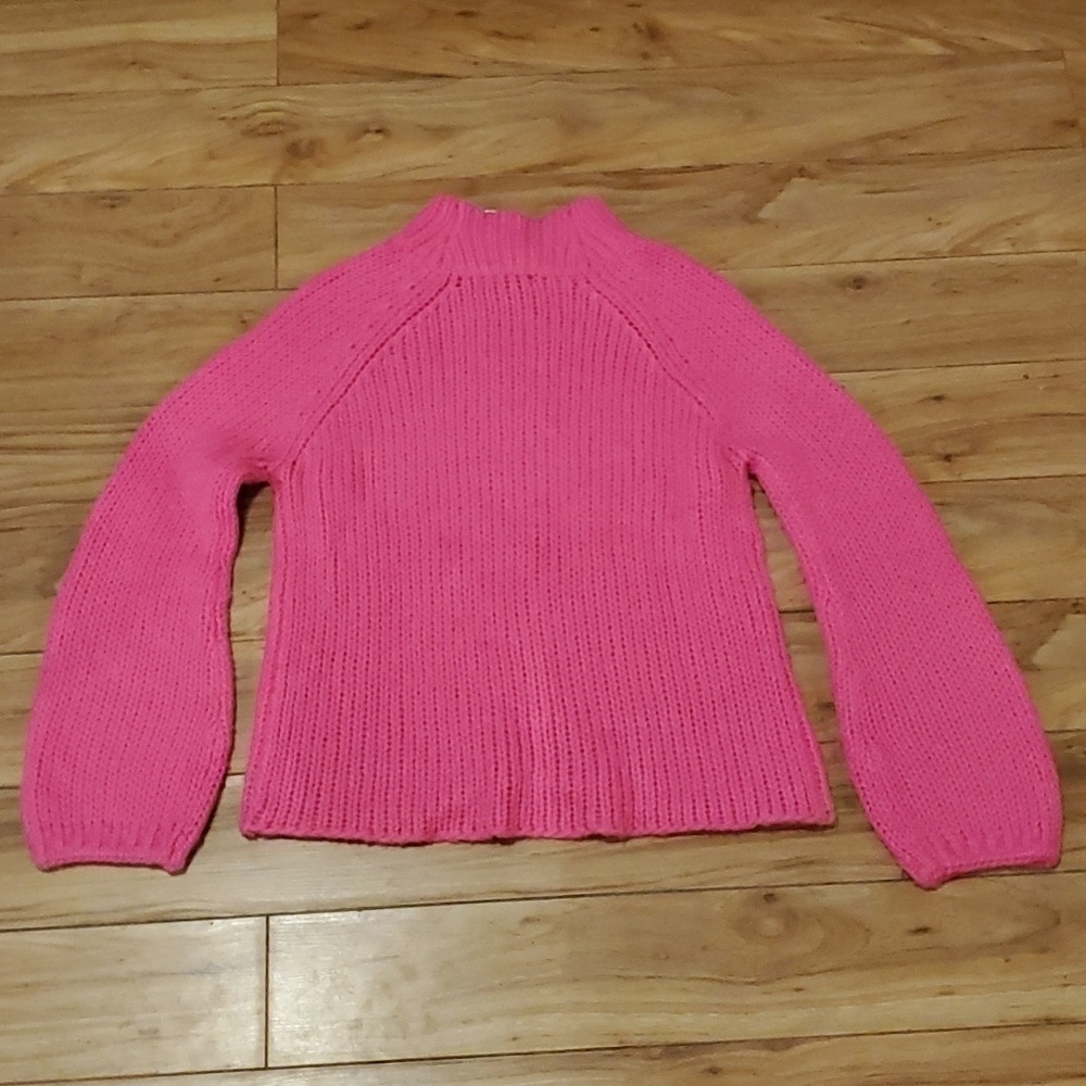 Aqua Cable Knit Balloon Sleeve Hot Pink Sweater - Picture 8 of 9